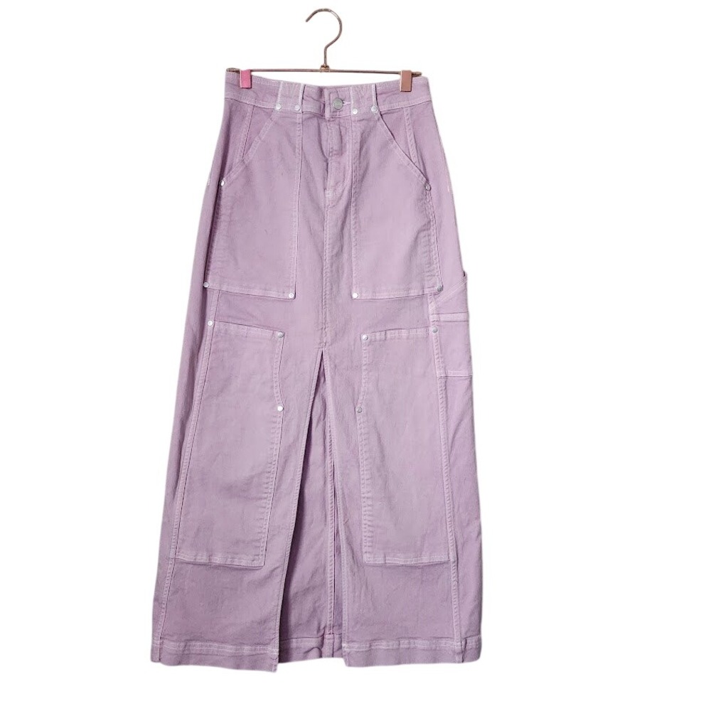 PILCRO ANTHROPOLOGIE Carpenter Cargo Denim Maxi Skirt Lavender size 00